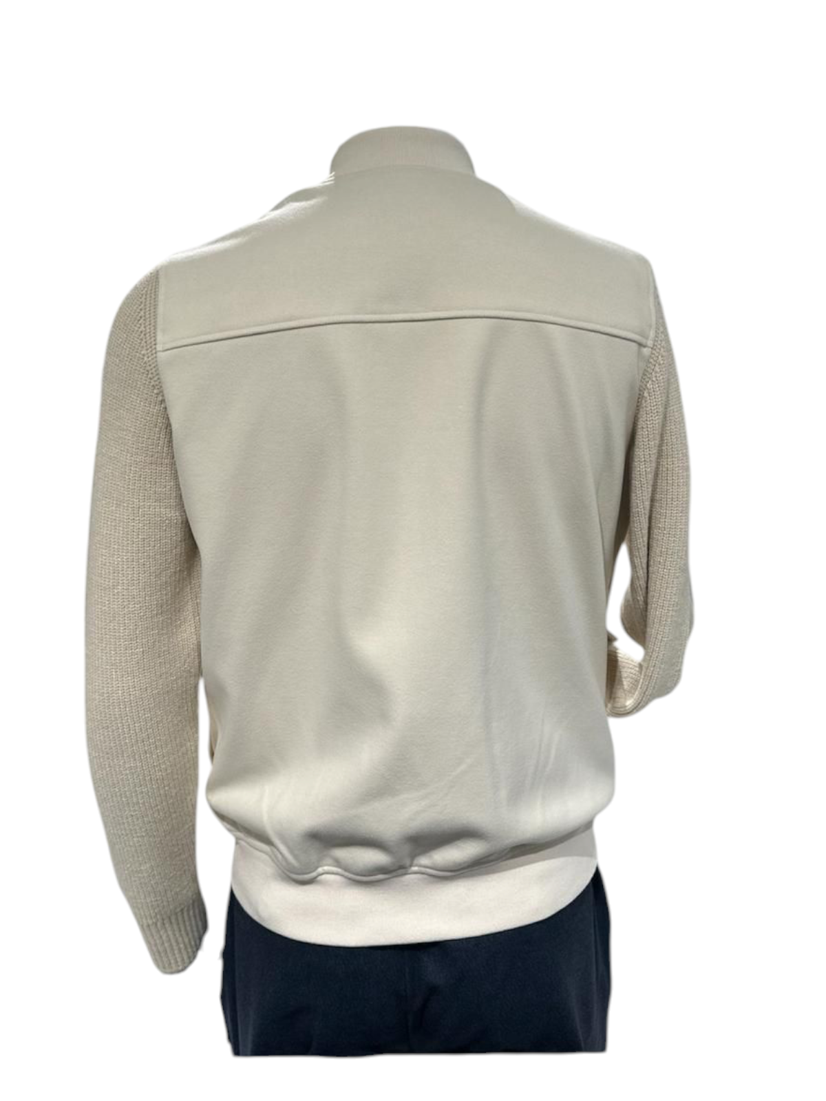 Overshirt uomo color latte in tessuto diagonale con maniche in maglia
