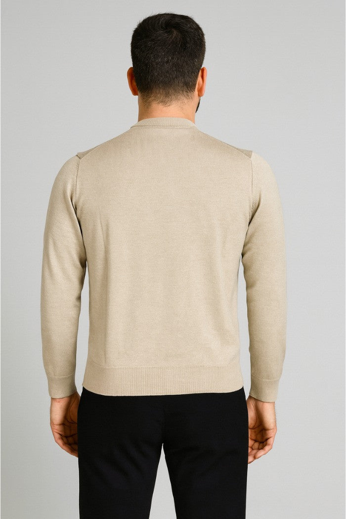 Maglia Girocollo Beige in Misto Viscosa con Vestibilità Regular