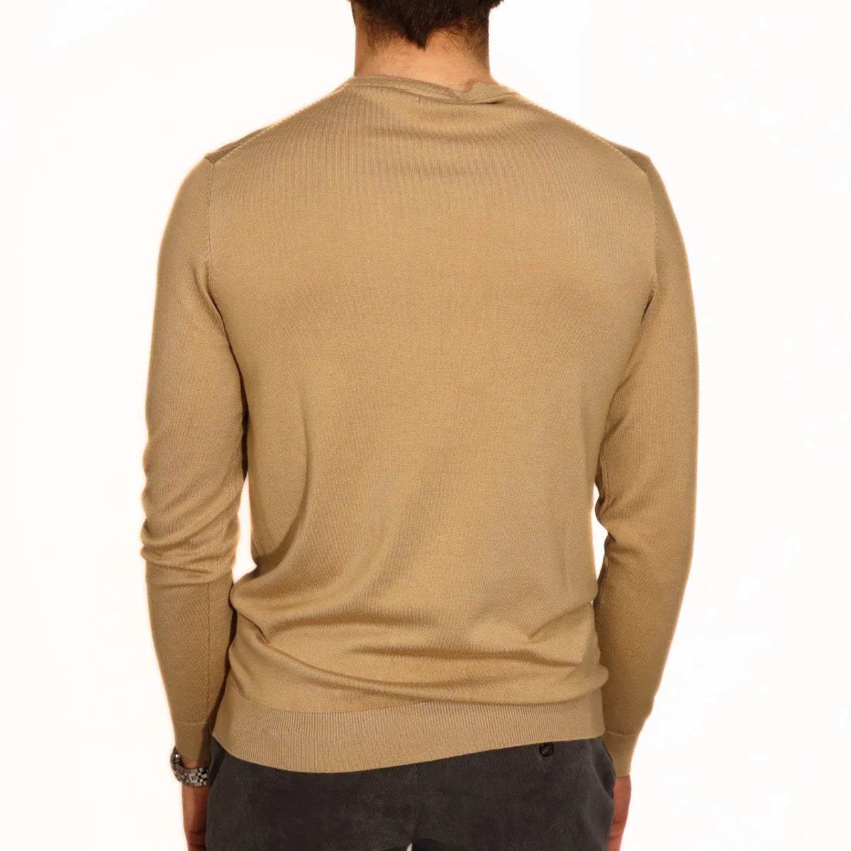 Maglia Girocollo Beige in Misto Viscosa con Vestibilità Regular