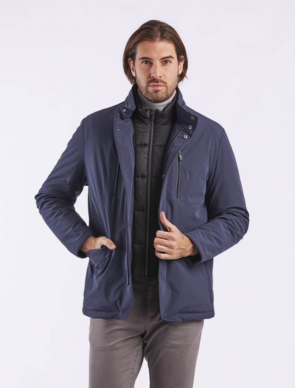 Giubbino "Preston" Blu in Microfibra Sorona con Inserto Trapuntato