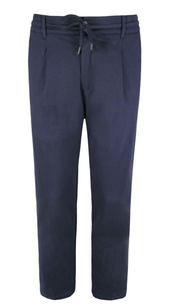 Pantalaccio con pinces in punto Milano blu con cintura regolabile