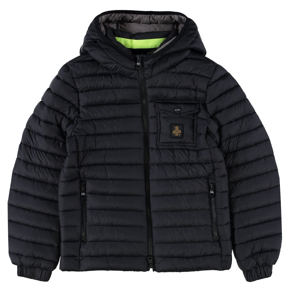 Piumino Bambino Nero con Cappuccio Refrigiwear