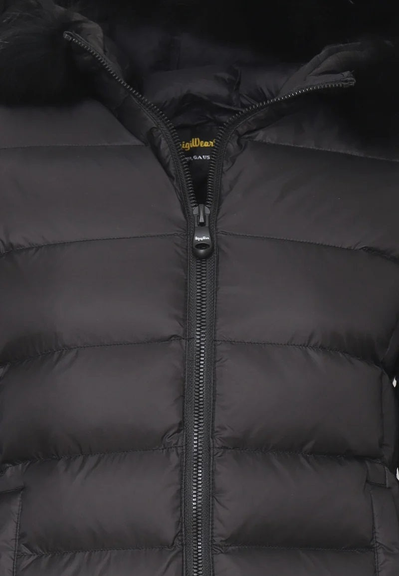 Giubbotto Nero da Bambina in Nylon con Pelliccia Refrigiwear