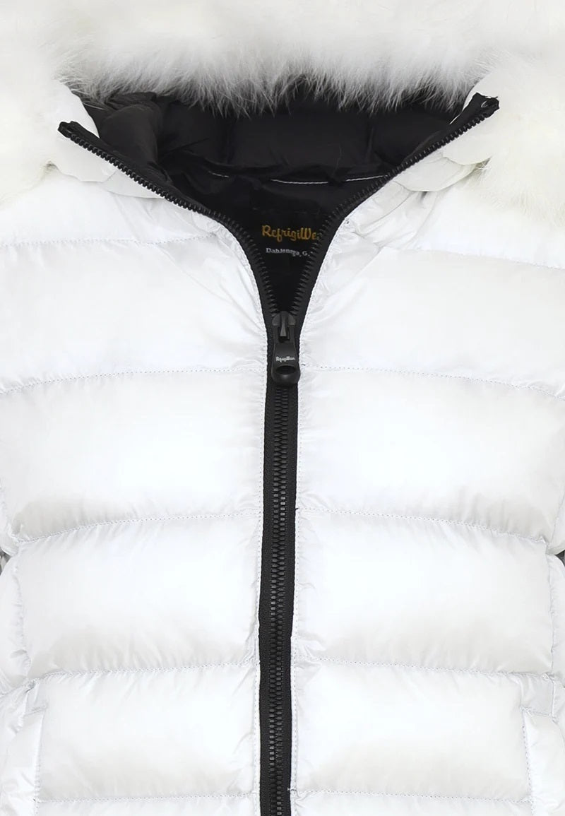 Giubbotto bianco da Bambina in Nylon con Pelliccia Refrigiwear
