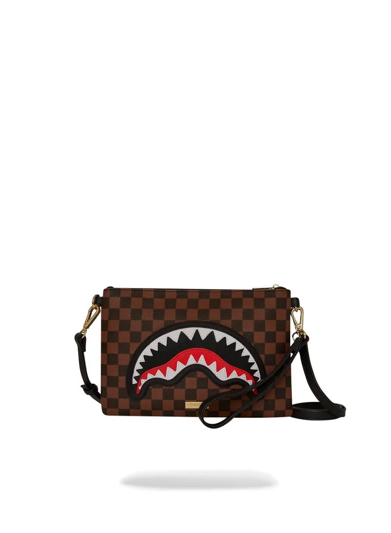 Clutch "Sawtooth Sharks in Paris" Marrone con Tracolla Removibile