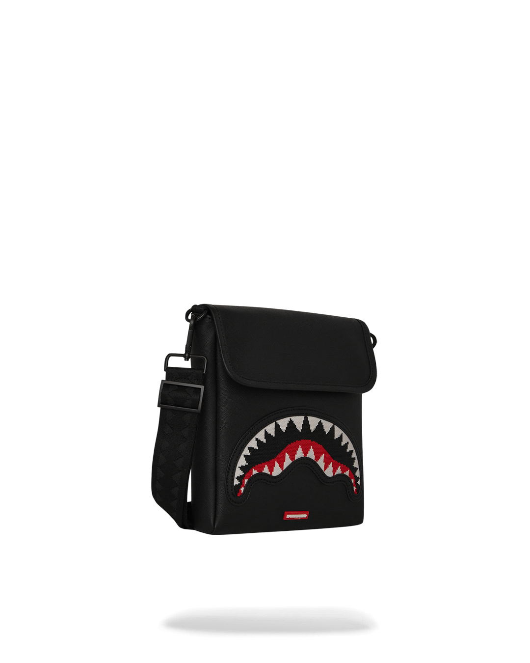 Borsello "Fly Knit Mouth" Nero con Grafica Ricamata e Tracolla Regolabile