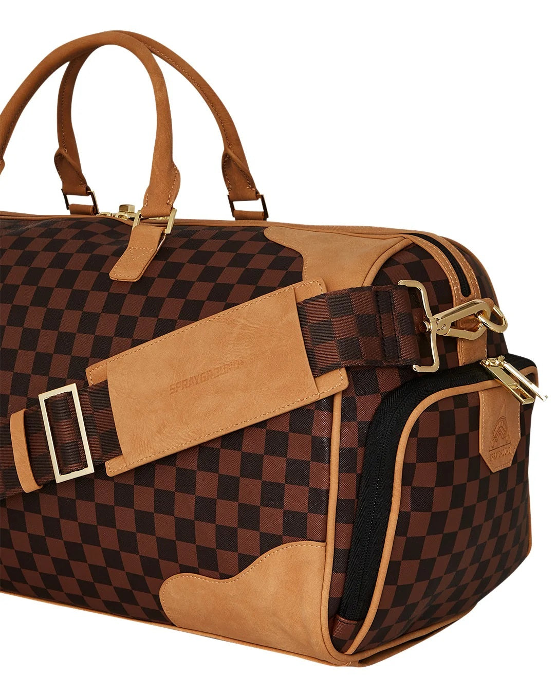Borsone "Hennyville Duffle" Marrone Check con Grafica Shark