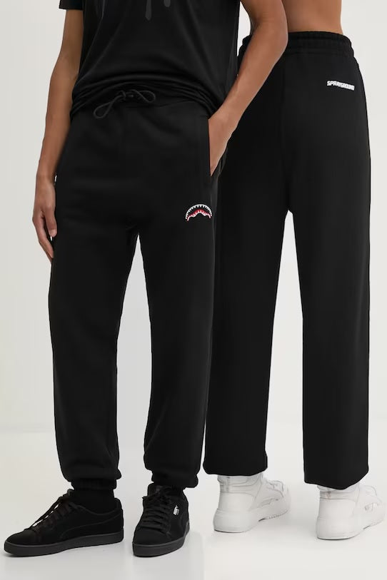 Pantaloni sportivi Neri in Cotone con Logo Shark Ricamato