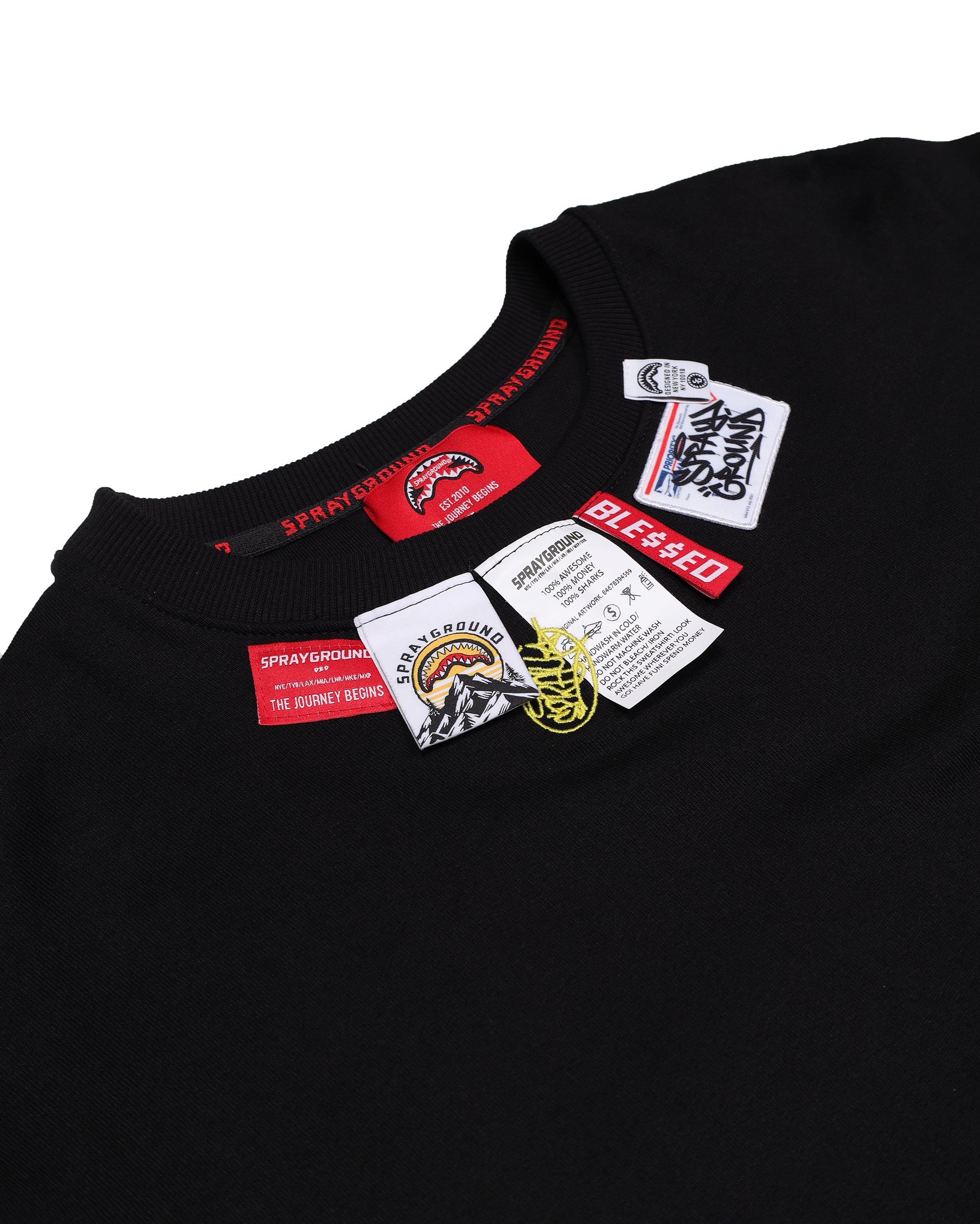 Felpa "Label Crewneck" Nera con Patch Multietichetta