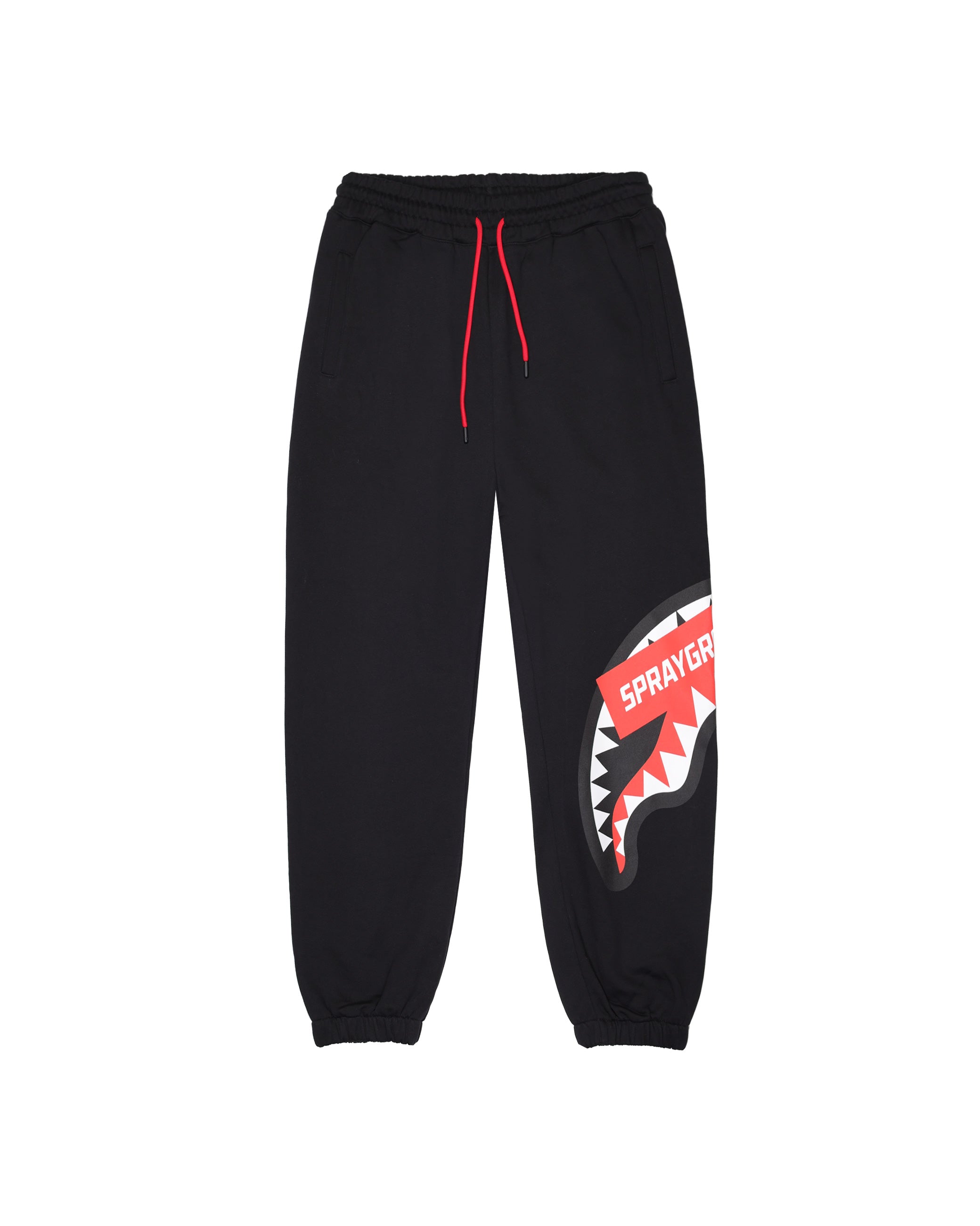 Pantaloni "Smash Logo" Neri con Grafica Shark e Dettagli Rossi