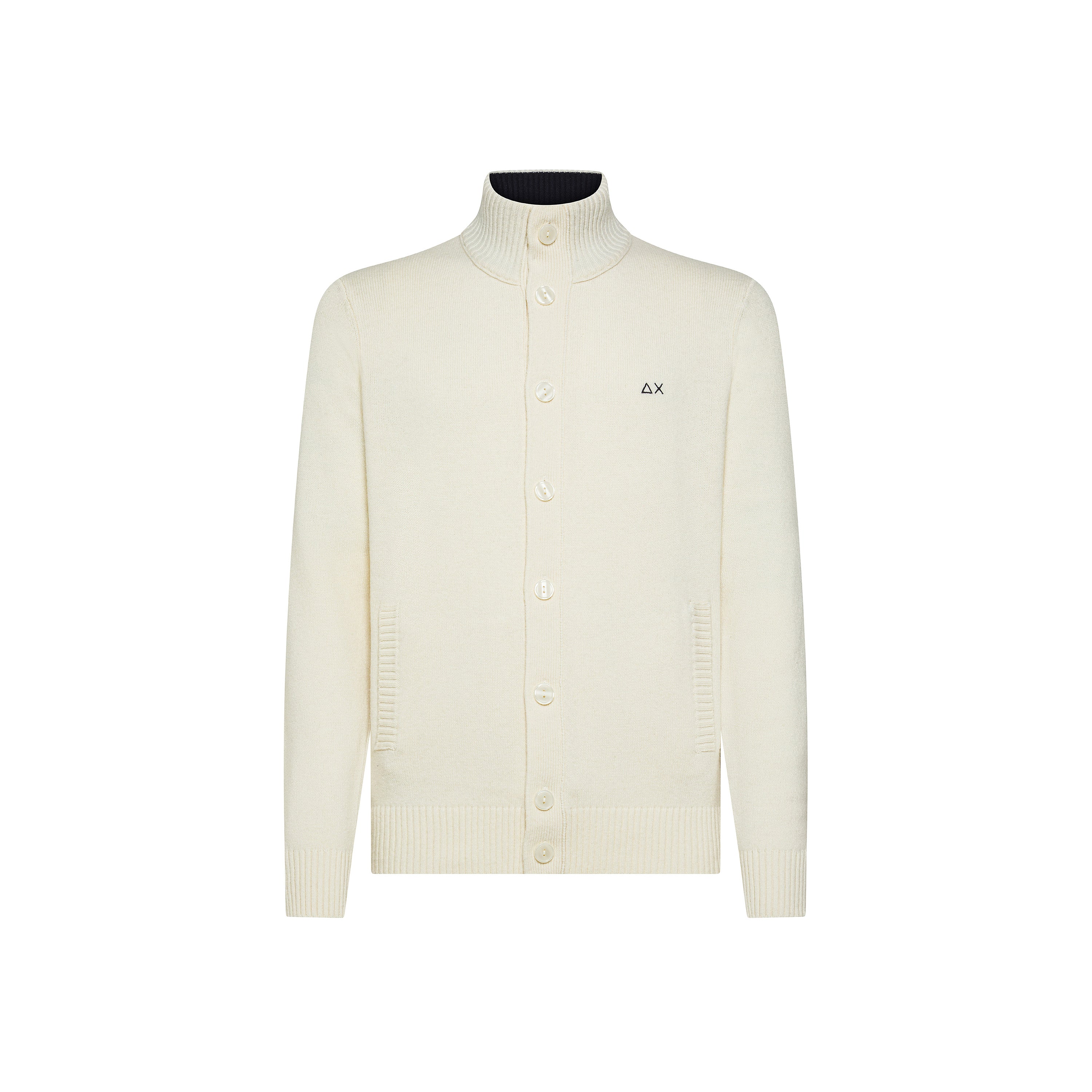 Cardigan Bianco Sun68 con Collo Alto e Chiusura a Bottoni