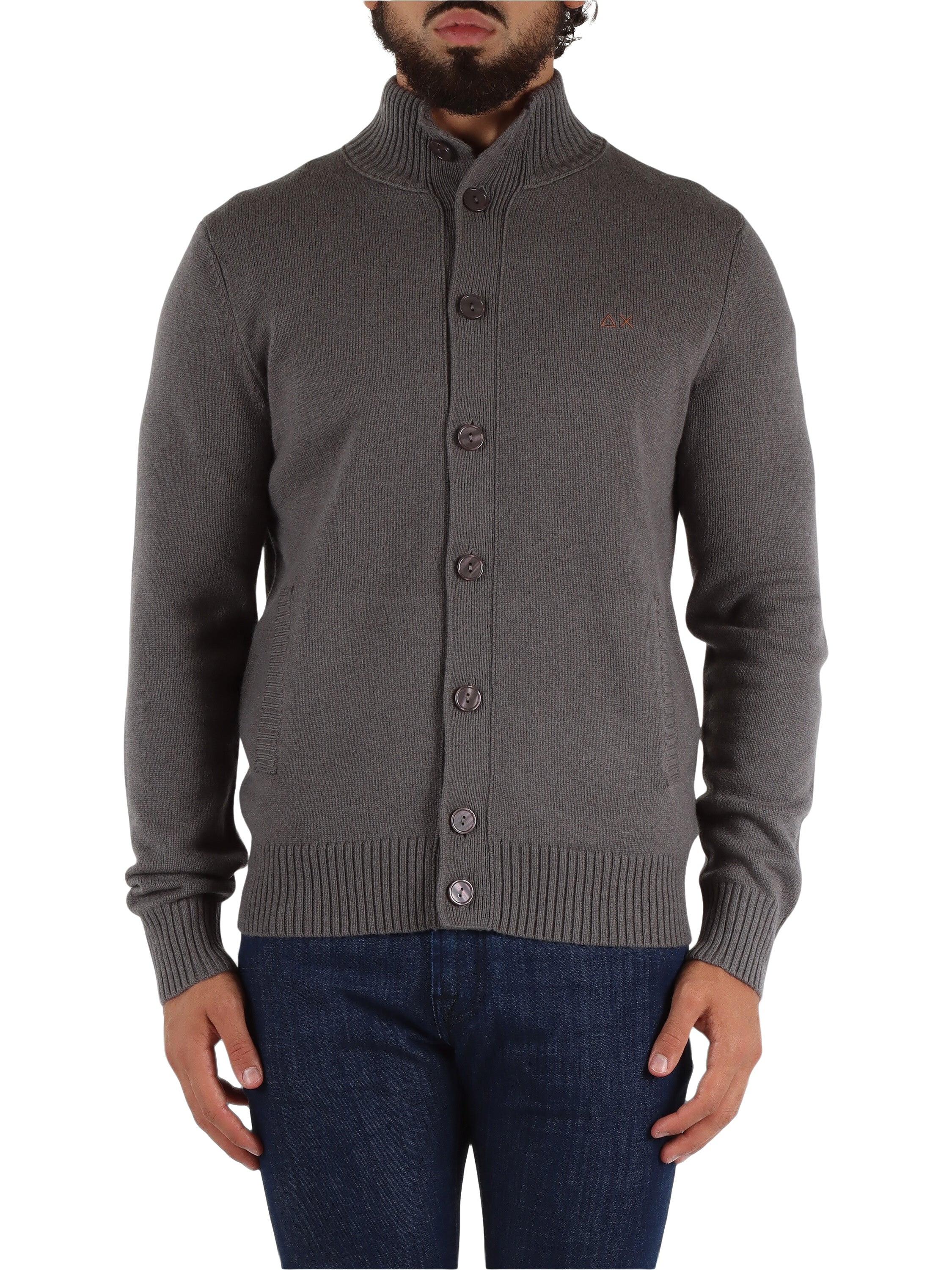Cardigan in Lana Merino e Cashmere Grigio con Collo a Lupetto