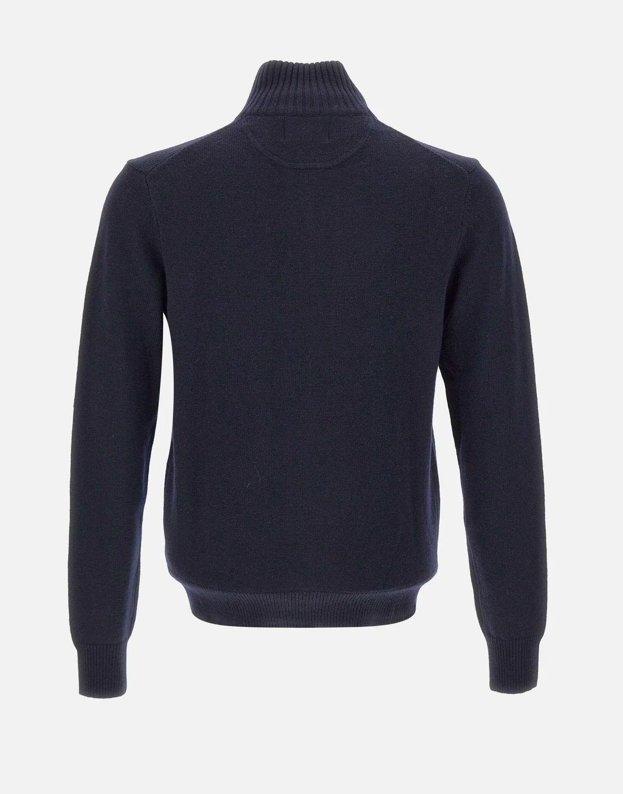Cardigan con Zip in Cotone e Lana Merino Blu Navy
