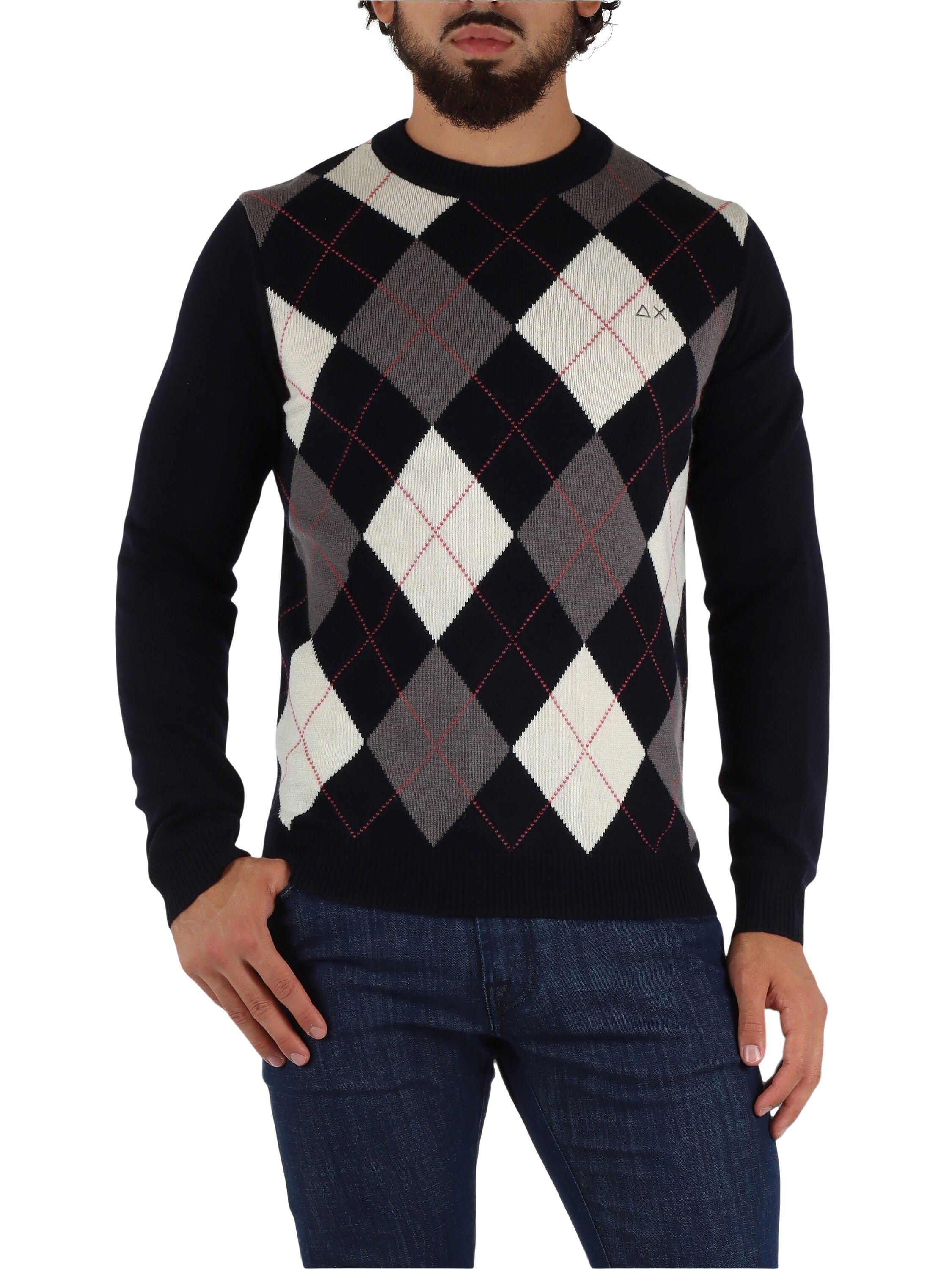 Maglia "Sweater Argyle Warm" Navy Blu e Grigio Scuro