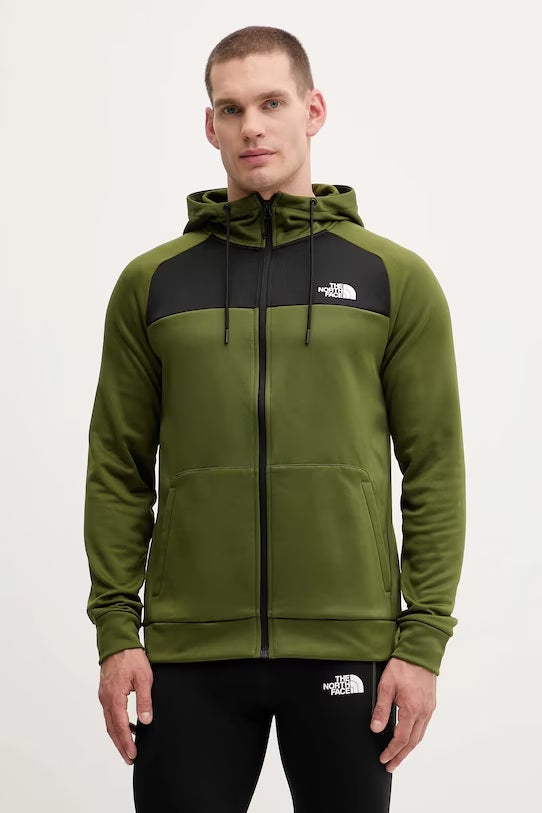 Felpa da trekking verde "Reaxion" con cappuccio e zip in fleece riciclato