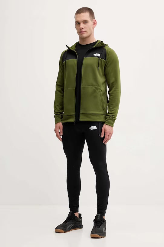Felpa da trekking verde "Reaxion" con cappuccio e zip in fleece riciclato