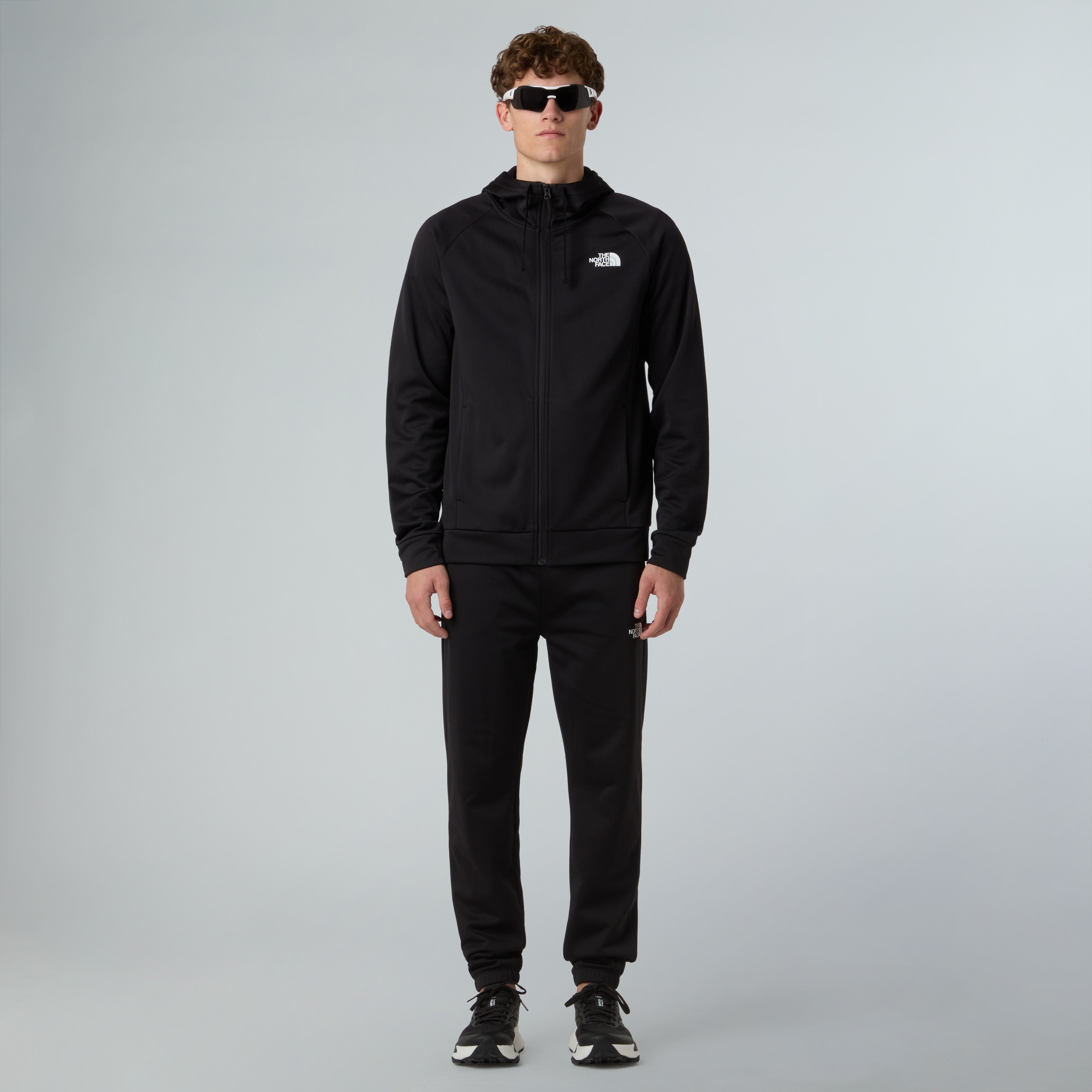 Felpa con cappuccio e zip "Reaxion 2.0" nera in fleece spazzolato