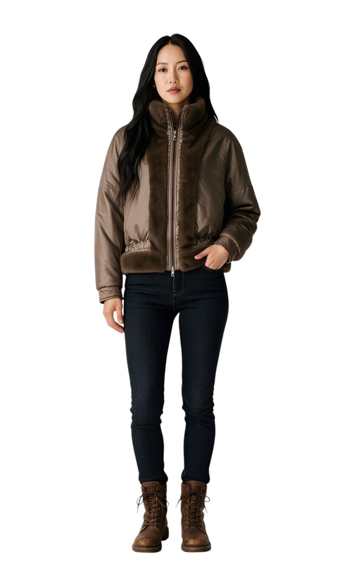 Giubbino MILESTONE donna DENISE 22 ecopelliccia trapuntata Taupe