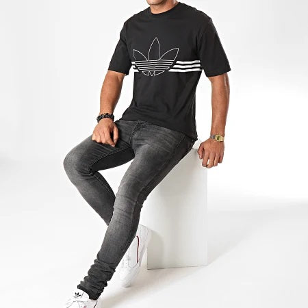 T-shirt Nera Uomo in Cotone con Logo Adidas Ricamato bianco
