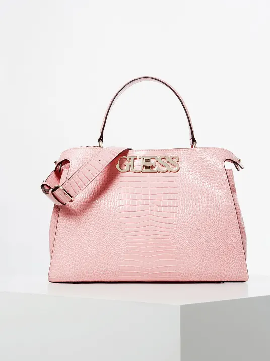 Borsa "Uptown Chic Croc Maxi" Rosa con Manico e Tracolla