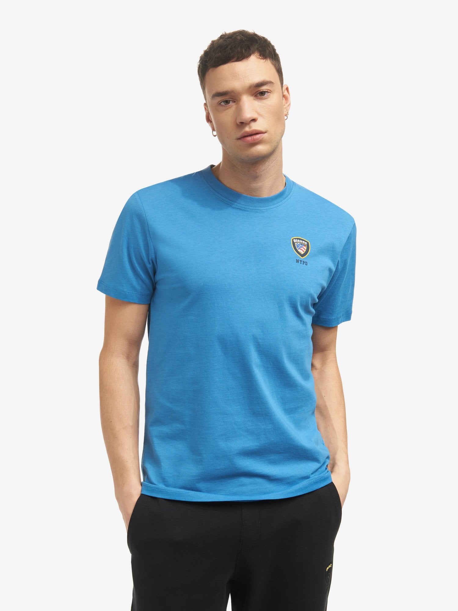 T-shirt "NYPD" Azzurra con Logo Ricamato