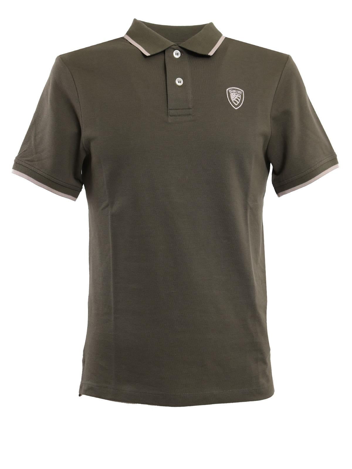 Polo Uomo Verde Militare in Piquet di Cotone con Bordini a Contrasto