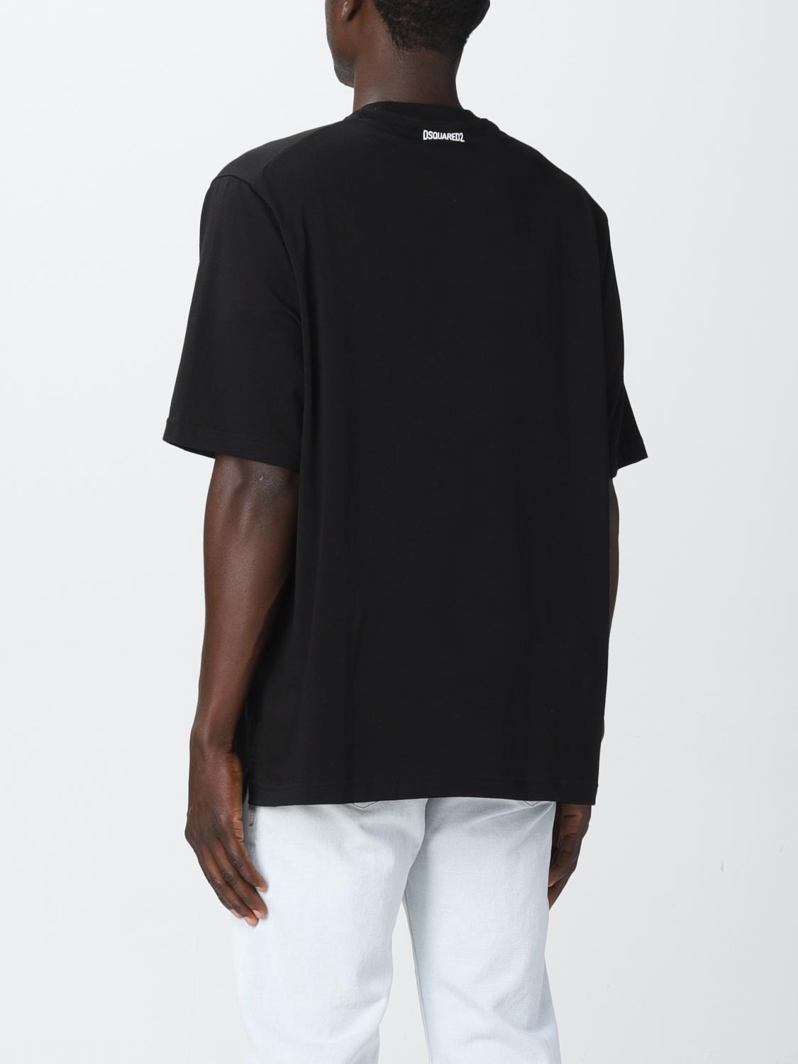 T-shirt Over Nera in Jersey Elasticizzato con Logo a Contrasto bianco