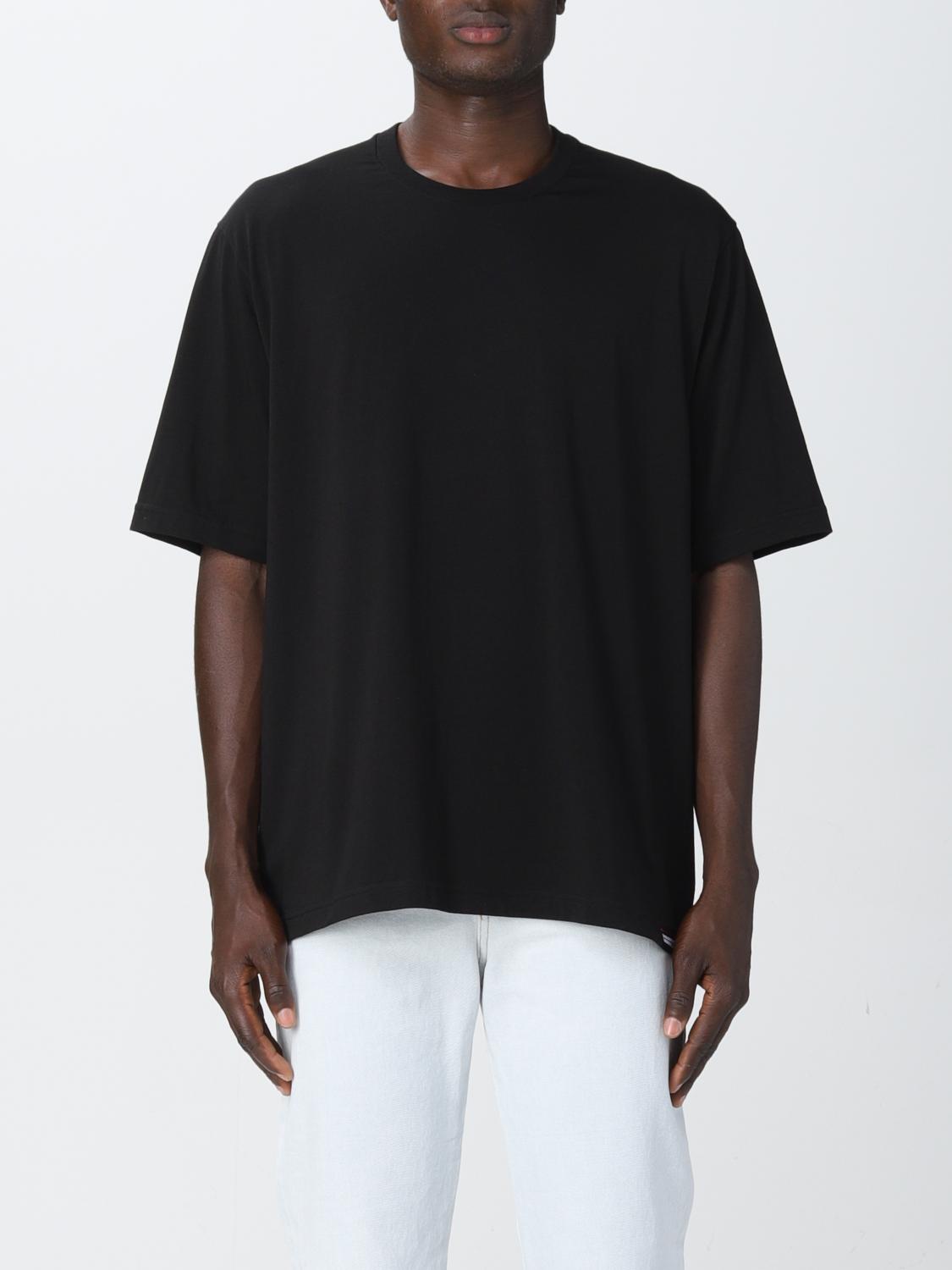 T-shirt Over Nera in Jersey Elasticizzato con Logo a Contrasto bianco