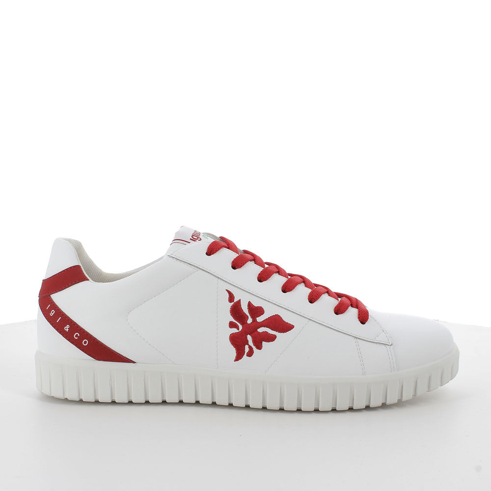 Sneakers bianco-rosso in pelle riciclata con sottopiede in sughero
