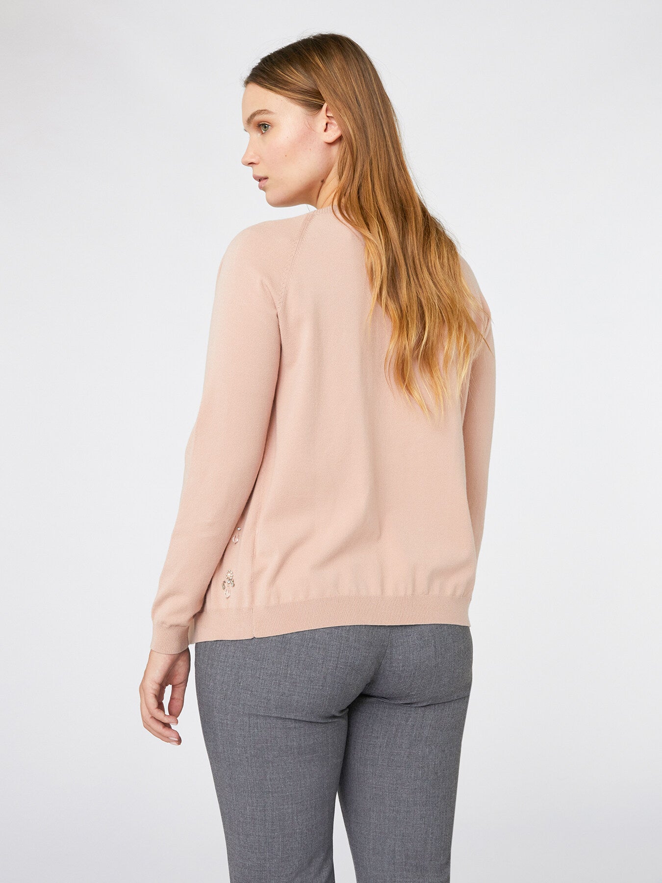 Cardigan Rosa in Viscosa EcoVero con Ricamo di Cristalli Pendenti