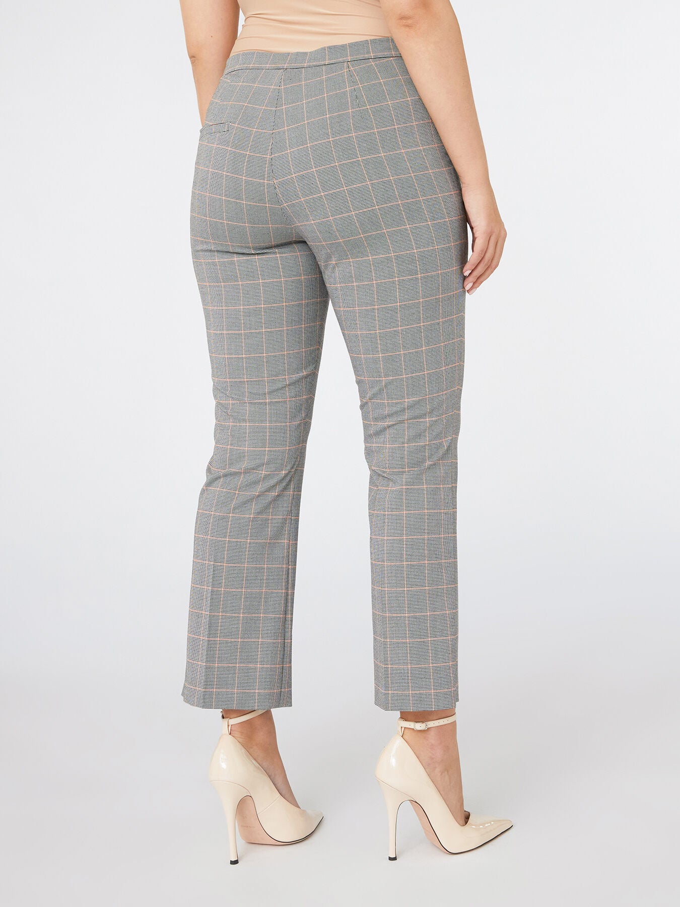 Pantaloni Kick Flare in Tela Stretch Principe di Galles