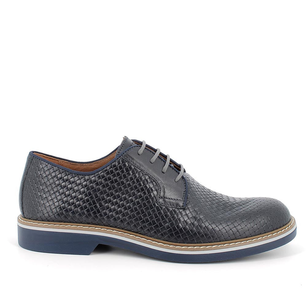Stringata in pelle da uomo blu