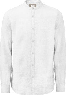 Camicia Bianca con Collo Coreana in 100% Lino a Maniche Lunghe