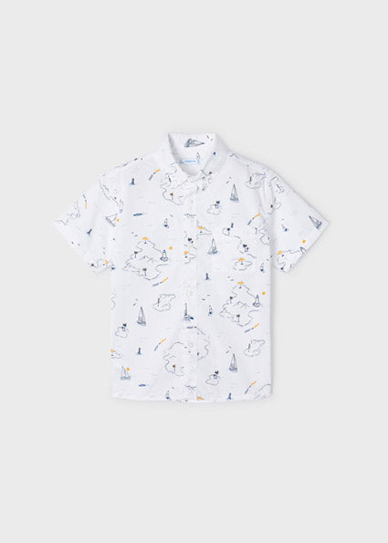 Camicia Bambino Bianca con Stampa Estiva e Maniche Corte