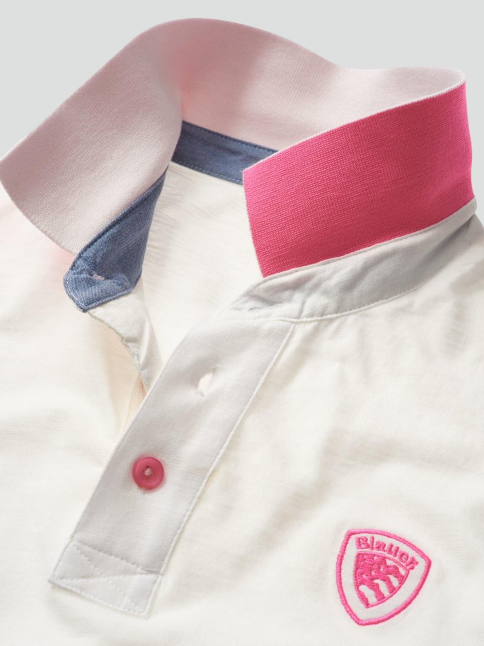 Polo Uomo Bianco in Cotone Fiammato con Dettagli Rosa a Contrasto
