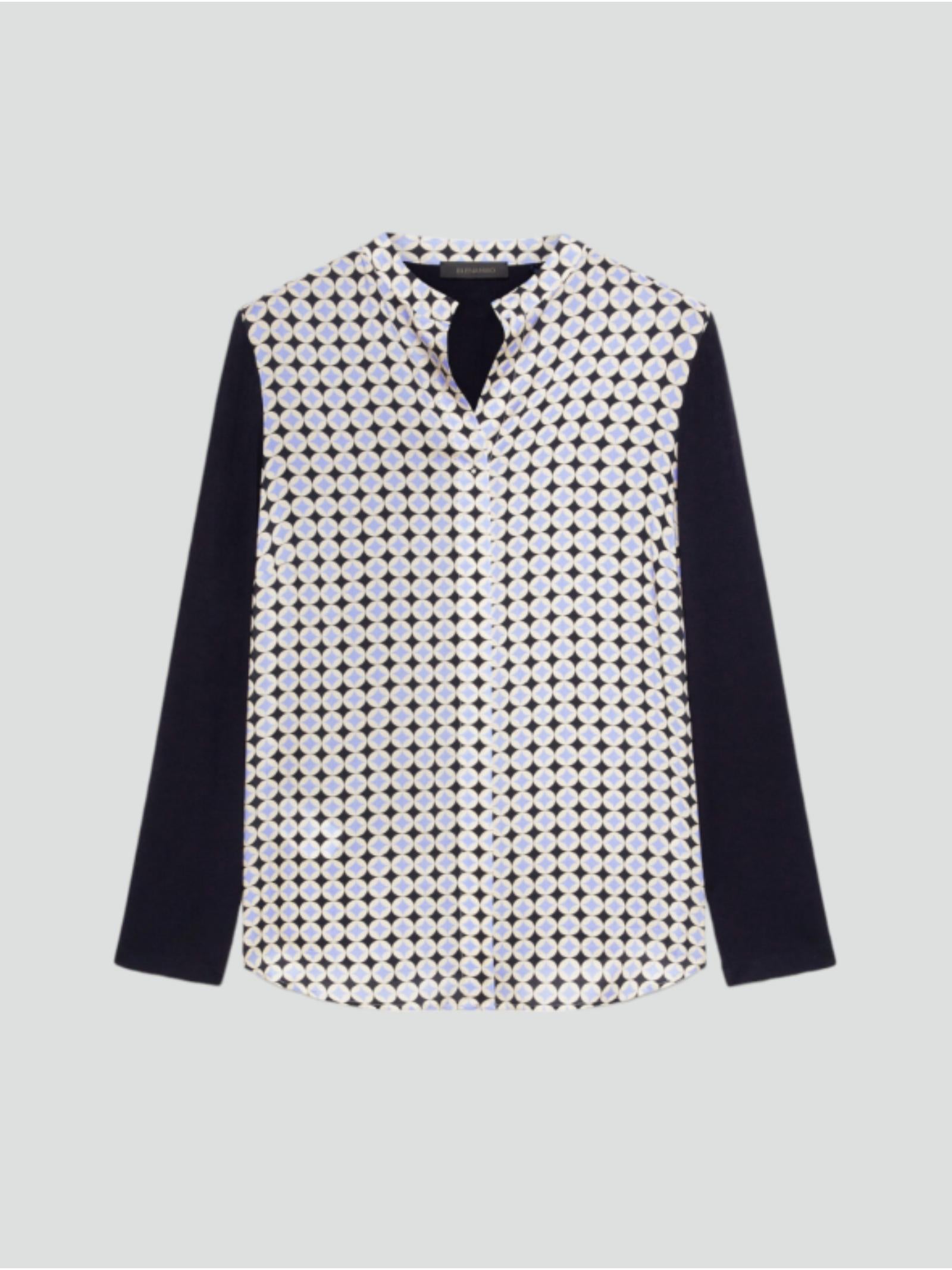 T-shirt con Stampa Geometrica e Maniche in Jersey Tinta Unita