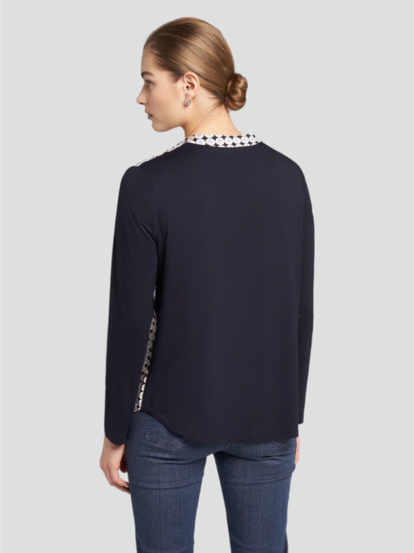 T-shirt con Stampa Geometrica e Maniche in Jersey Tinta Unita