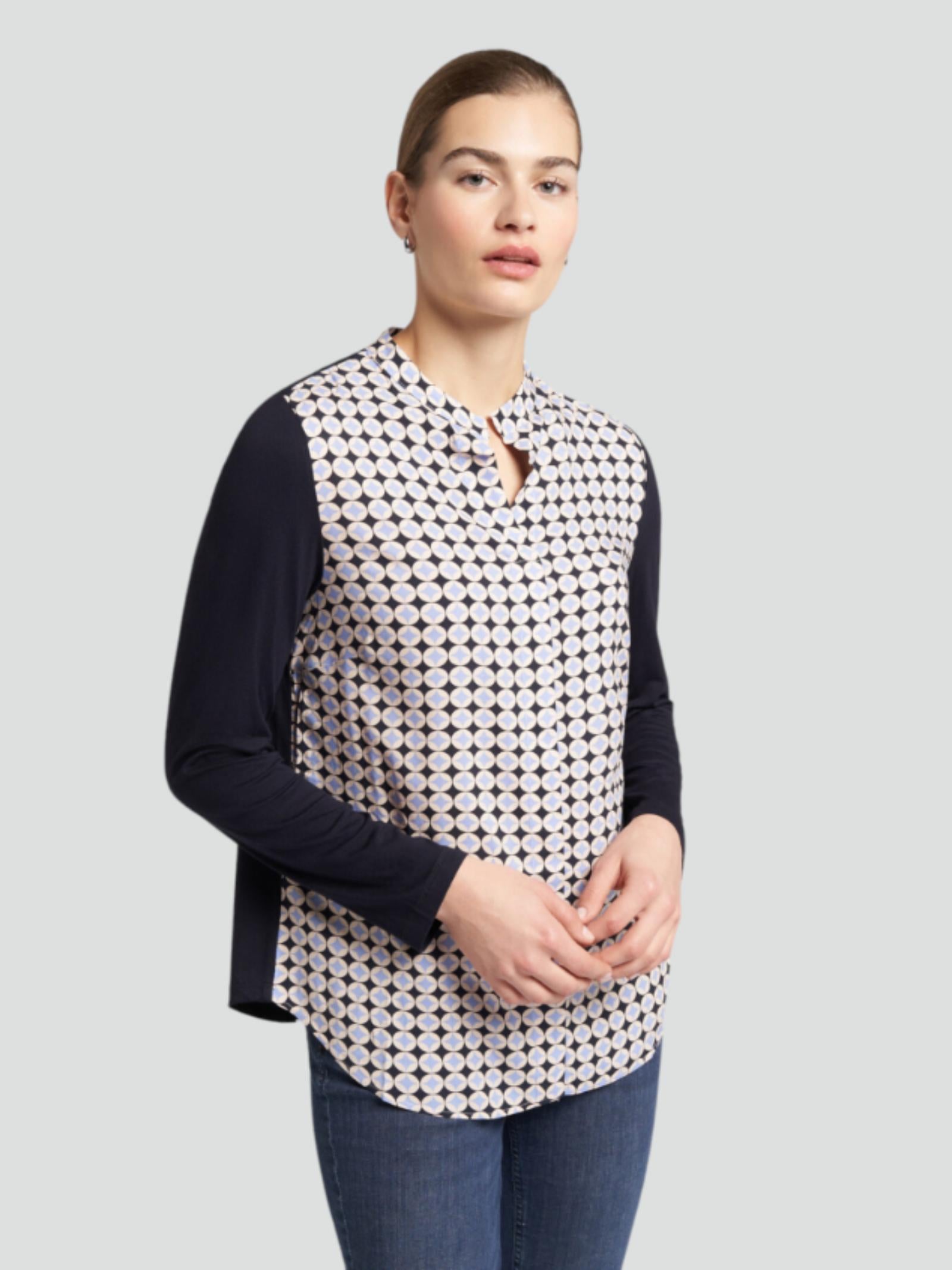T-shirt con Stampa Geometrica e Maniche in Jersey Tinta Unita