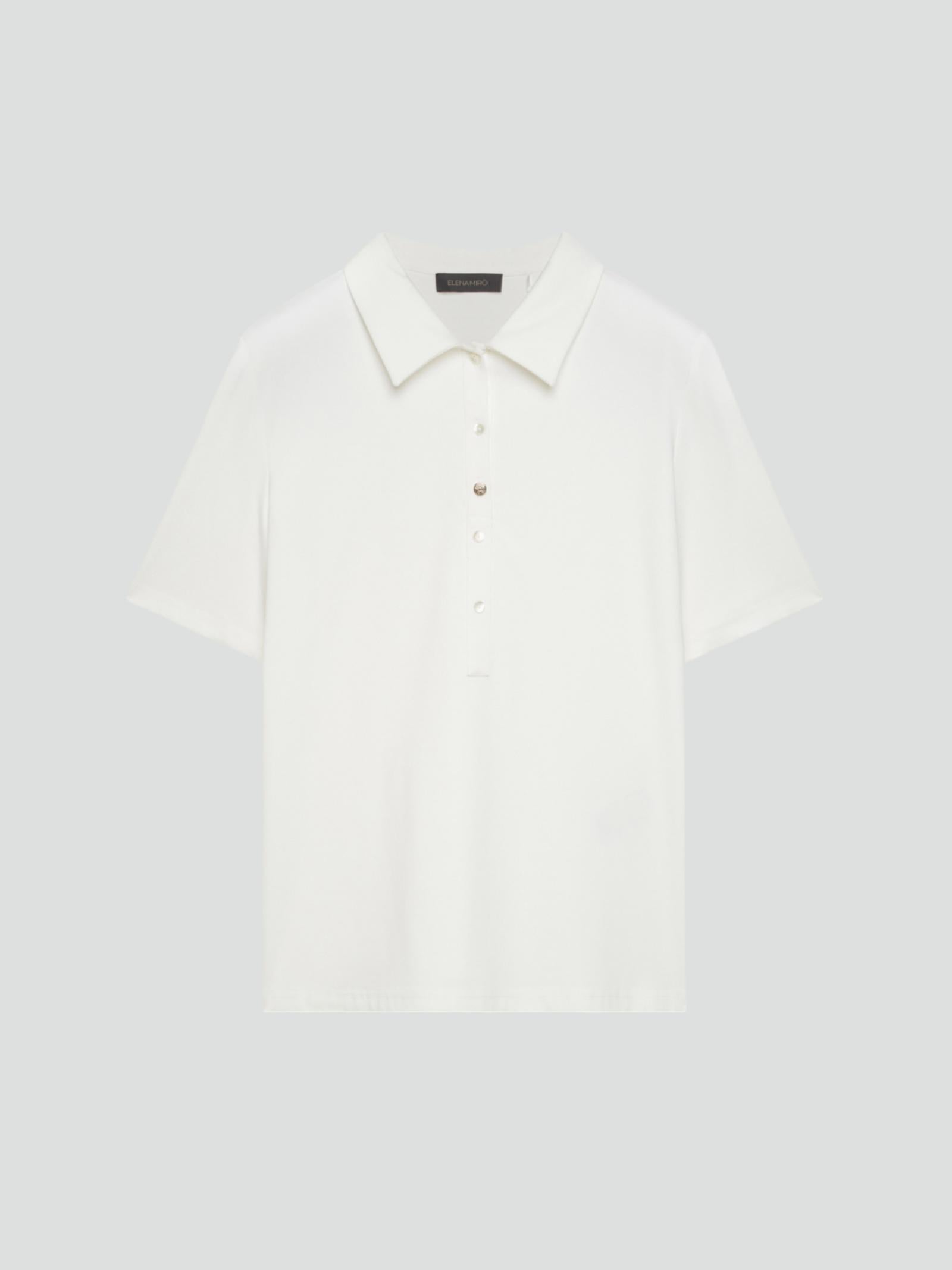 Polo Donna Bianca in Jersey Tecnico con Bottoncino Monogram