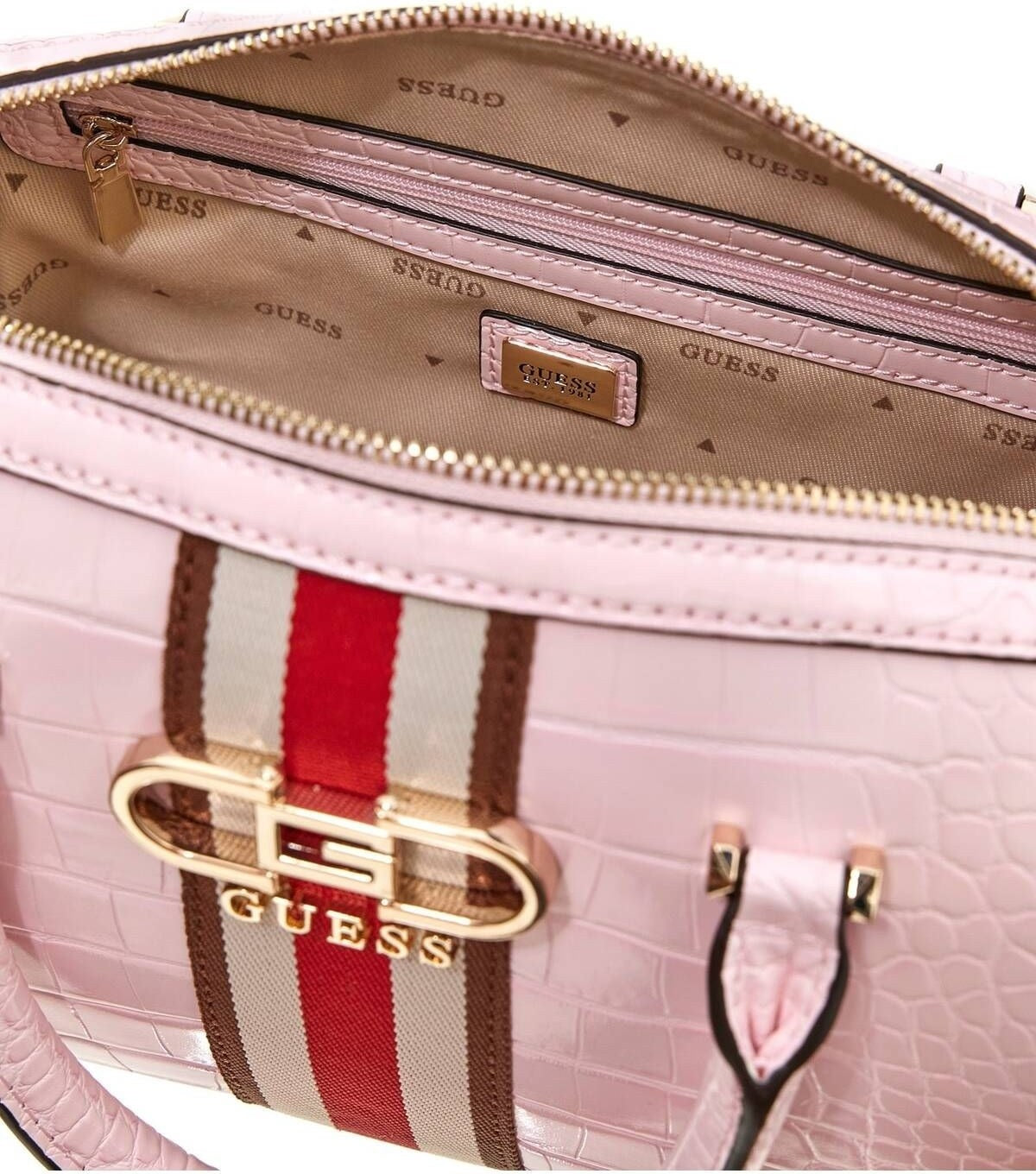 Borsa "Nelka Box Satchel" rosa con logo 4G e dettagli a righe