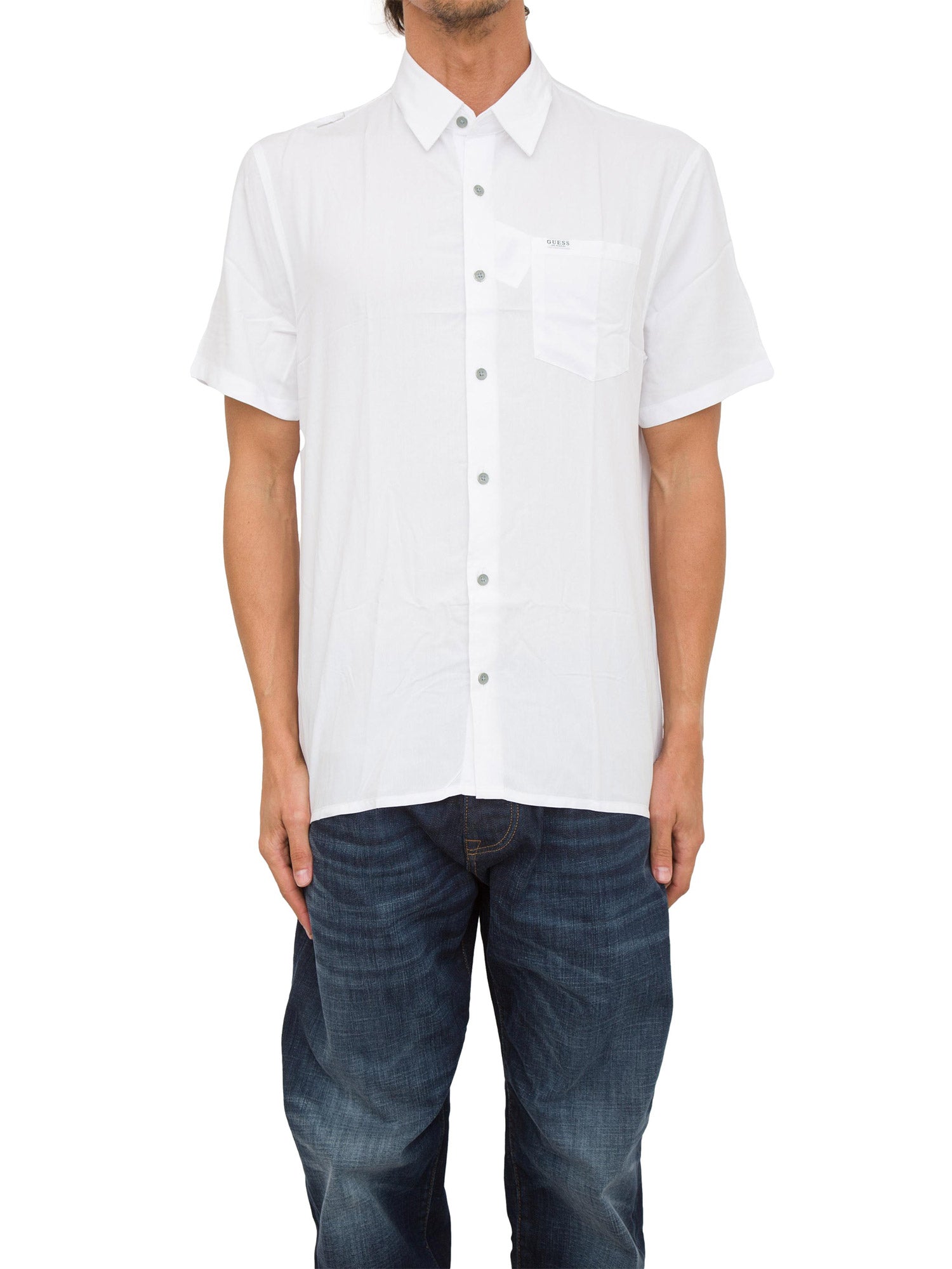 Camicia Bianca da Uomo in Viscosa con Maniche Corte