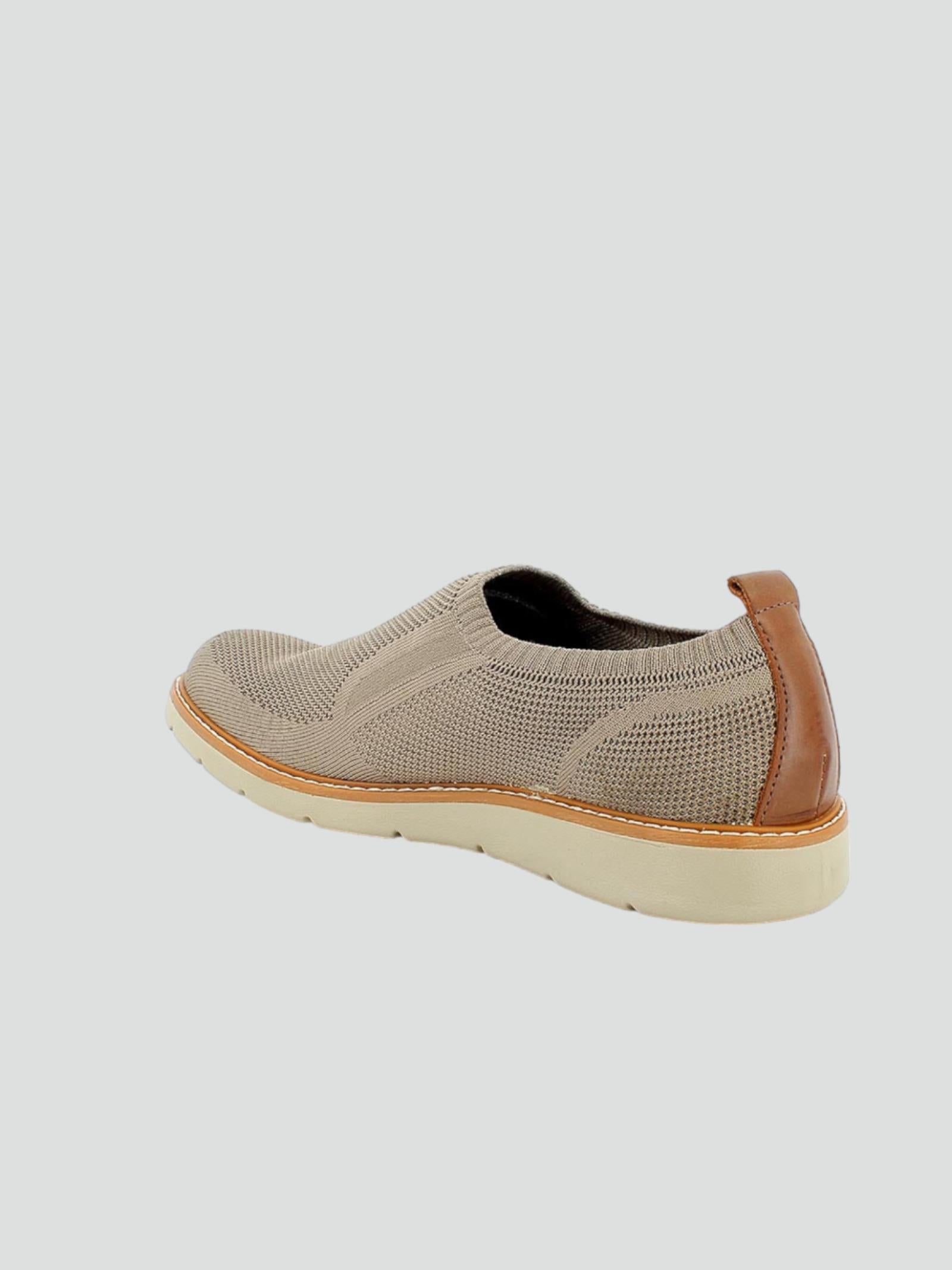 Slip-on in tessuto knit beige con suola bianca