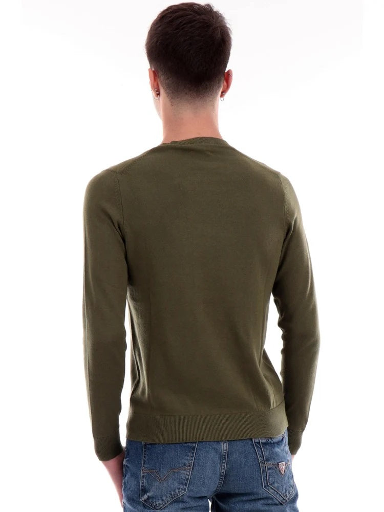 Maglia Girocollo verde militare in Cotone Filo 12 a Maniche Lunghe