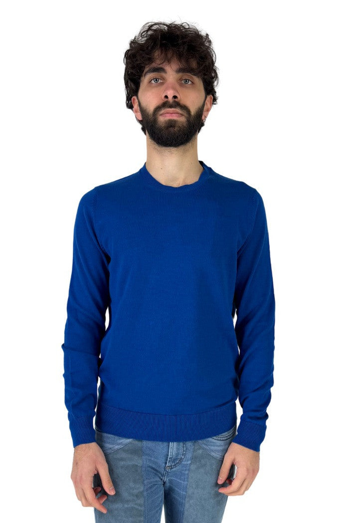 Maglia Girocollo blu royal in Cotone Filo 12 a Maniche Lunghe