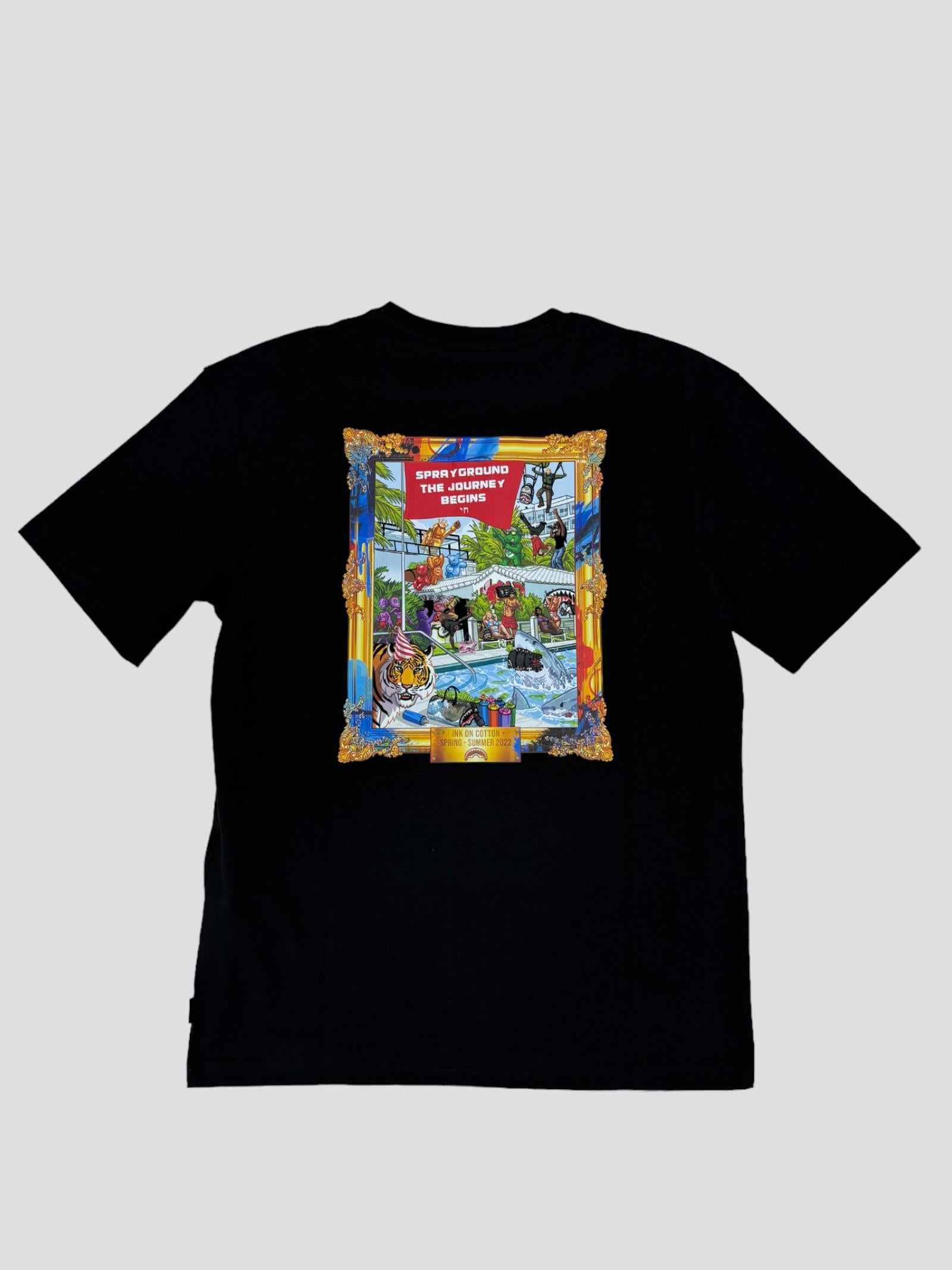 T-shirt "Pool Party" nera con Mini Logo Sprayground sul Petto