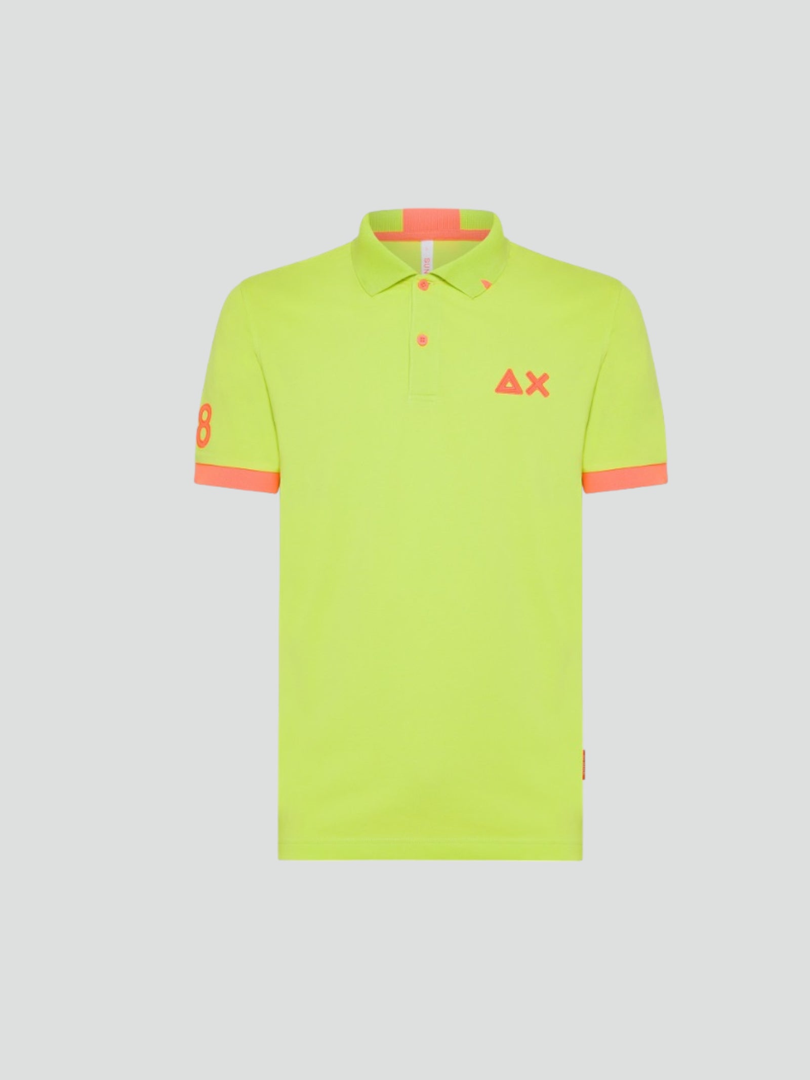 Polo giallo fluo da uomo con dettagli arancio e logo Sun68 in rilievo