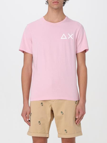 T-shirt rosa da uomo con logo bianco Sun68 grande a contrasto