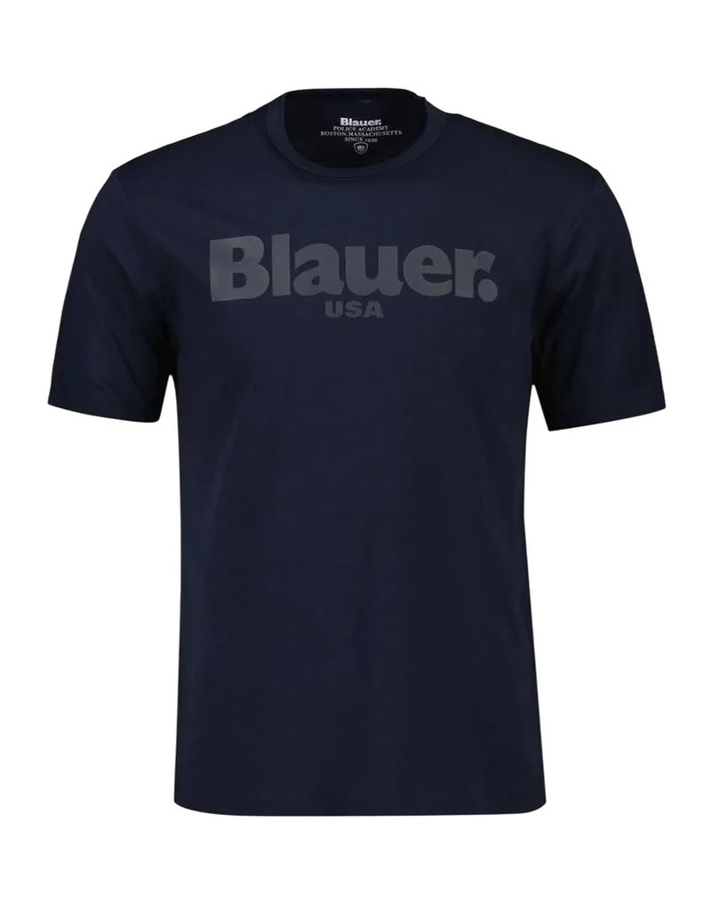 T-shirt "Bourne" blu Girocollo con Logo in Tono