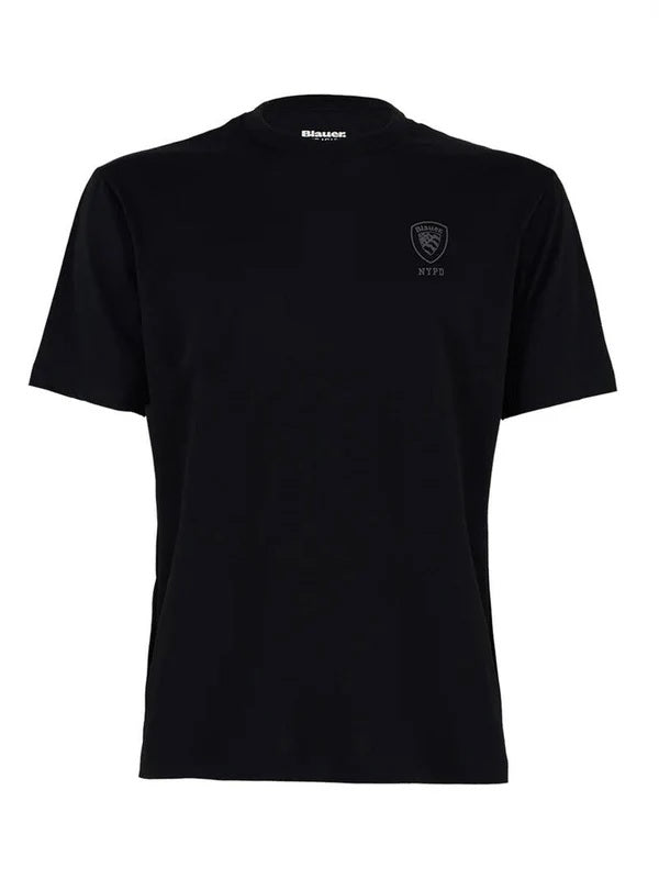 T-shirt nera "Newton" Monocolore con Logo in Tono e Scudo sul Petto