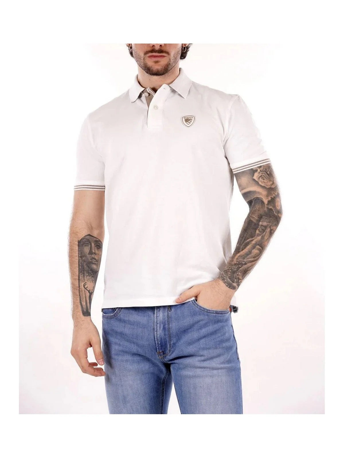 Polo "Oakland" bianca con Logo sul Colletto e Dettagli a Contrasto
